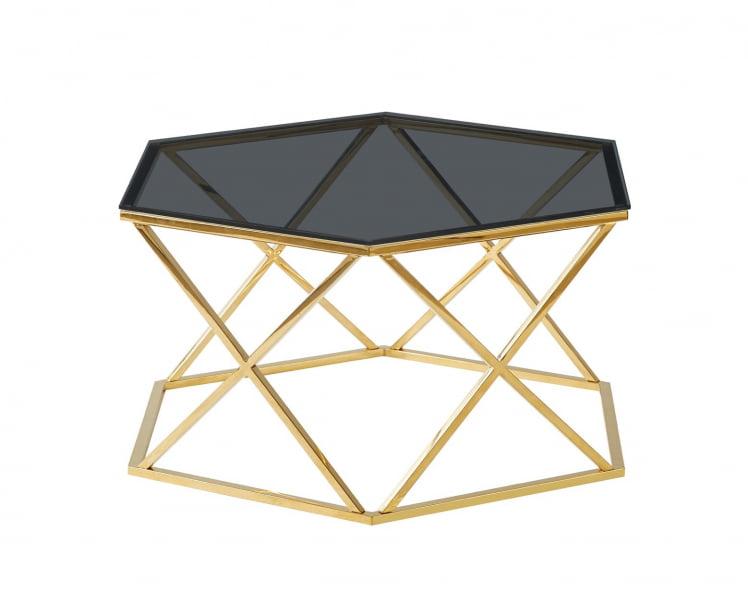 Журнальный столик Круз 93*80 стекло smoke сталь Золото_0