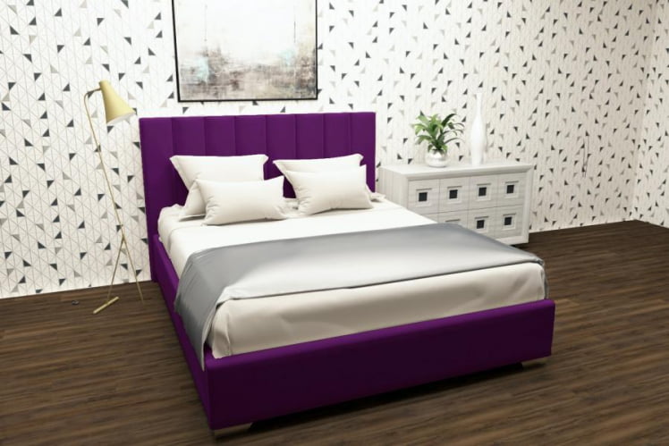Мягкая интерьерная кровать Терра с ортопедическим основанием Цвет фасада: Фуксия; Материал фасада: Металл/Велюр; Спальное место: 1400х2000 мм_0
