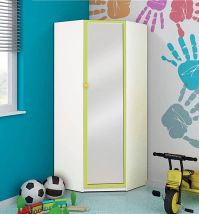 Шкаф угловой Радуга с зеркалом Желтый/Белый_0