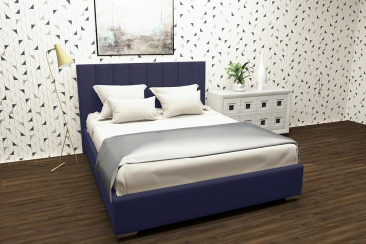Мягкая интерьерная кровать Терра с ортопедическим основанием Цвет фасада: Синий; Материал фасада: Металл/Велюр; Спальное место: 1600х2000 мм_0