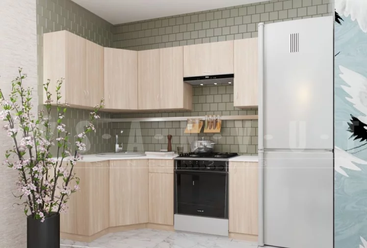 Гарнитур кухонный угловой 2100 Ромашка ГКУ2100-1.1.2 Ясень шимо светлый_1
