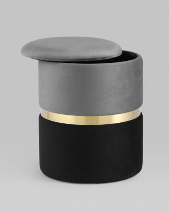 Пуф Кэрри с ящиком велюр Серо-черный_2