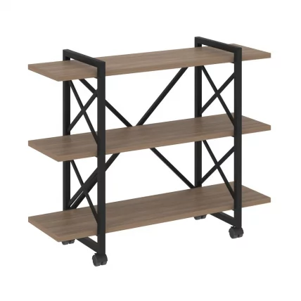 Стеллаж на колесных опорах - 3 полки LOFT  VR.L-MST.K-3.8V Металл черный Дуб Аризона_0