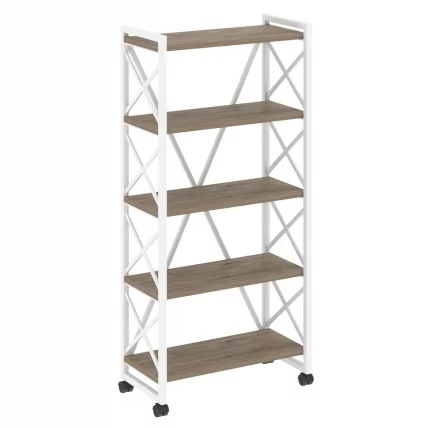 Стеллаж на колесных опорах - 5 полок LOFT VR.L-MST.K-5.8 Металл белый Тиквуд темный_0