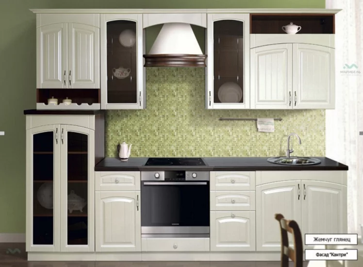 Кухня 2,8 м Кантри прямая Жемчуг Орех_0