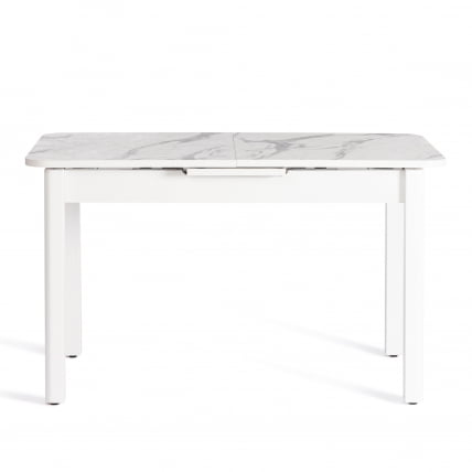 Стол АЛИГЕРЙ ЛДСП/ХПЛ/опора-массив березы , 130 х 75+30 х 75 см, Мрамор светлый/белый / ALIGERY ЛДСП/HPL/опора-массив_2