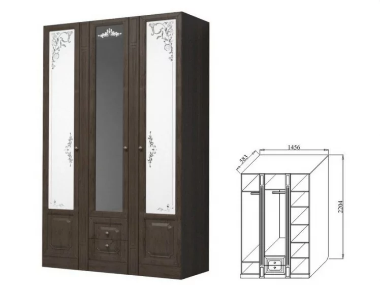 Шкаф трехдверный для платья и белья Ева-11 05 Шоколад Венге_1
