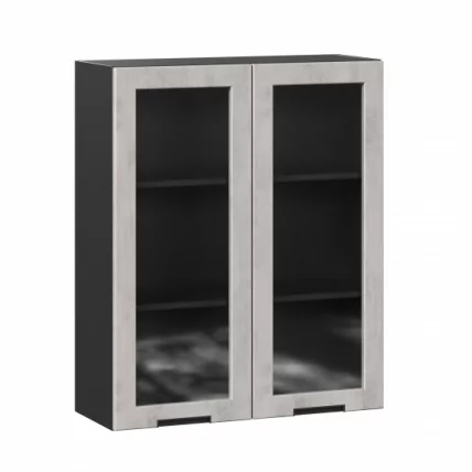 Шкаф кухонный 800 высокий со стеклом Джамис ЛД 296.460.000.072 Черный Белый камень_0