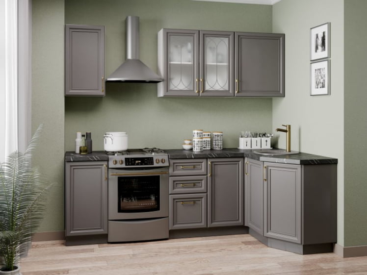 Кухонный гарнитур угловой Джелатто 03 Белый Оникс серый_0