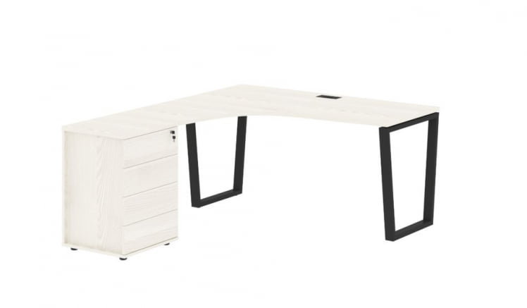 Стол эргономичный с тумбой левый EDIS EVCET 1518 L Ясень Траун Черный_0