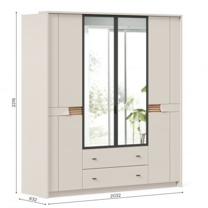 Шкаф четырехстворчатый с зеркальными дверями Нильс ЛД 423.060.000 Кашемир/Дуб Тортуга_4