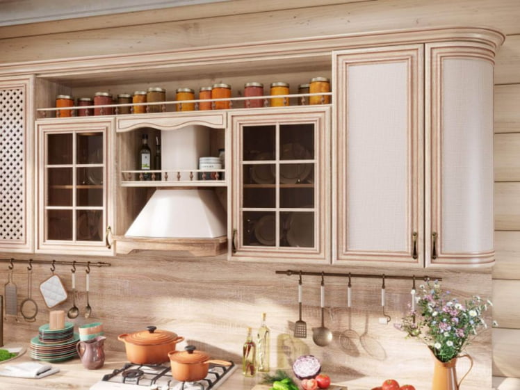 Шкаф кухонный 800 со стеклом Кантри ЛД 235.272.000 Сономе эйч светлая_1