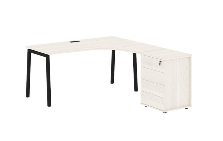 Стол эргономичный с тумбой (правый) EDIS ELCET 1518 R Ясень Траун Черный_0