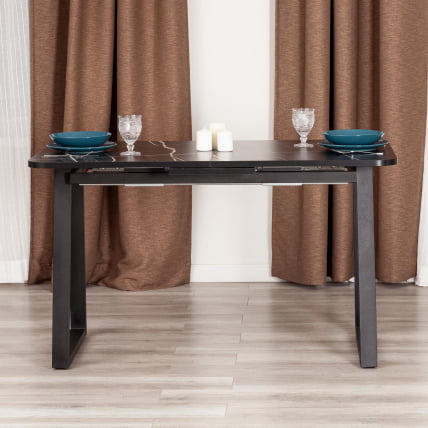 Стол MALTIDO ЛДСП/HPL/металл, 130 х 75+30 х 75 см, Мрамор черный/черный_12