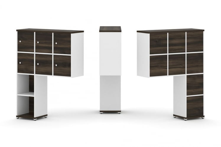 Надставка на стол высокая односторонняя + задняя стенка (8 шт.) + распашной фасад (6 шт.) CONCEPT CN.ONV-008 Дуб Мали Белый бриллиант Белый металл_0