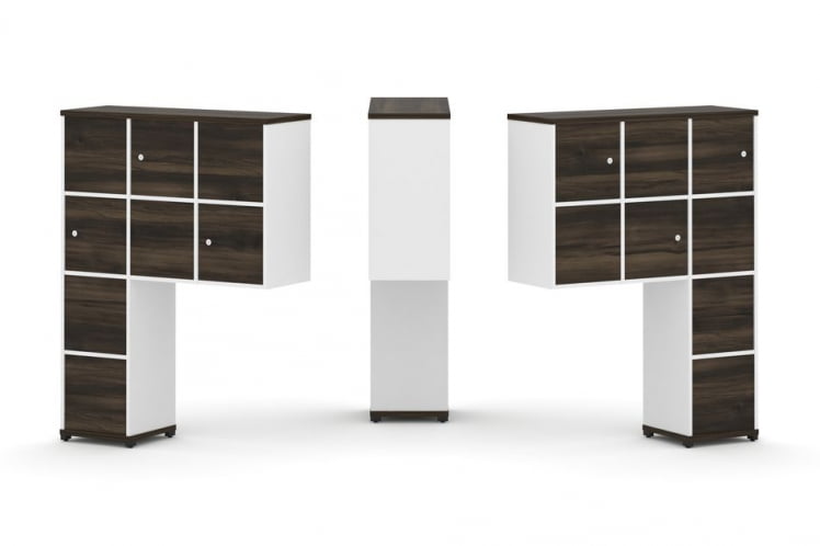 Надставка на стол высокая двухсторонняя + задняя стенка (8 шт.) + блок с 2-мя ящиками (2 шт.) + распашной фасад (6 шт.) CONCEPT CN.DNV-004 Дуб Мали Белый бриллиант Черный металл_0