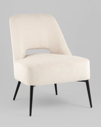 Кресло лаунж Бостон велюр рельефный молочный на черных ножках_0