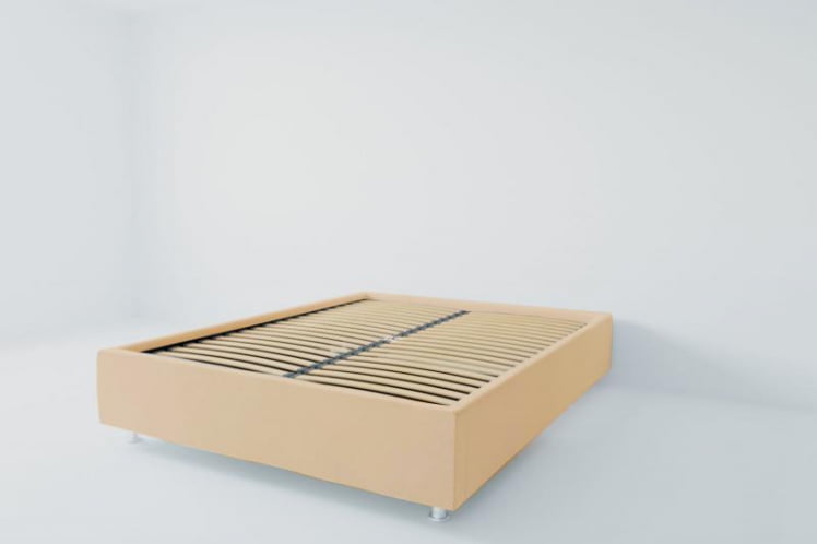 Мягкая интерьерная кровать &куот;Подиум&куот; с ортопедическими латами (металл) Материал фасада: Экокожа; Спальное место: 900х2000 мм; Цвет фасада: Бежевый; Цвет корпуса: Бежевый / "Подиум"_0