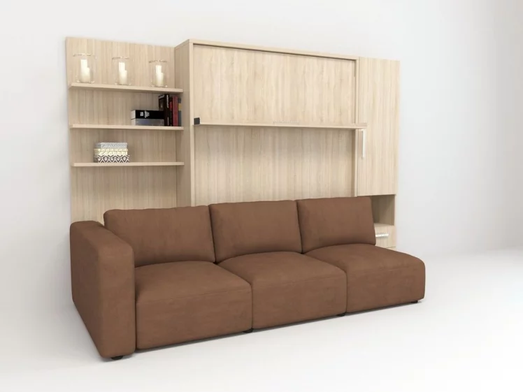 Шкаф-диван-кровать Смарт 1 левый 3-в-1 1400 Белая шагрень_0