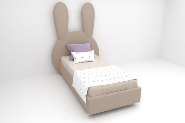 Детская кровать "Зайка" с ортопедическим основанием Цвет фасада: Светло-серый; Цвет корпуса: Светло-серый; Материал фасада: Металл/Велюр; Размер: 1200х2000 мм; Спальное место: 1200х2000 мм _0