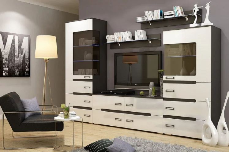 Гостиная Виго со шкафом Венге Белый глянец_1