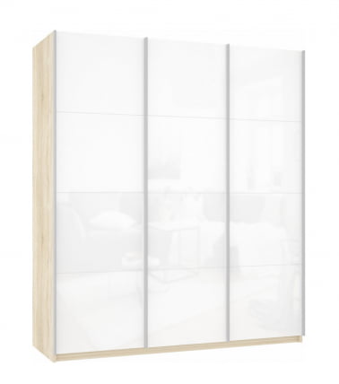 Шкаф-купе трехдверный Прайм 1800 Белое стекло/Белое стекло/Белое стекло Дуб сонома_0