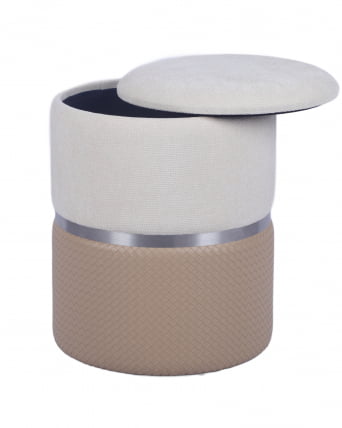 Пуф Кэрри с ящиком бежевый шенилл с экокожей_1