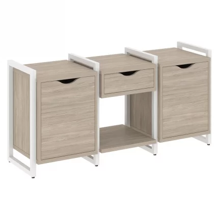 Тумба на регулируемых опорах наборная. Вариант №7 LOFT VR.L-TN-7.O Металл белый Дуб Аттик_0