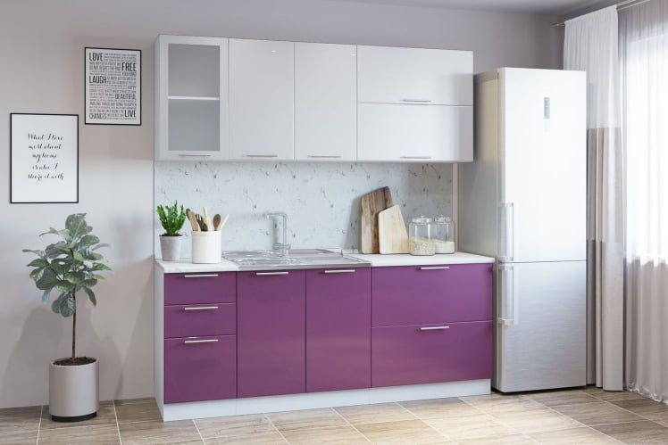 Гарнитур кухонный СОФТ В 1 (накладная мойка) металлик белый/фиолет._0