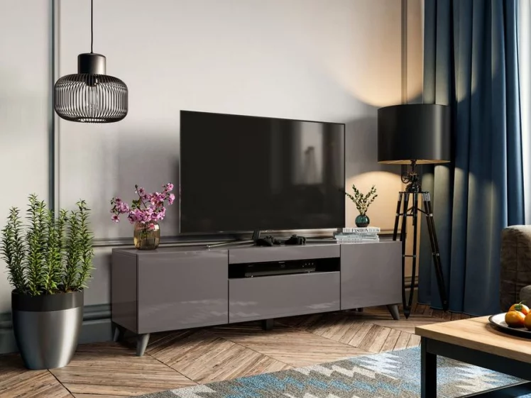 Тумба под ТВ Бруклин 1800 с опорами Оникс Серый глянец_4