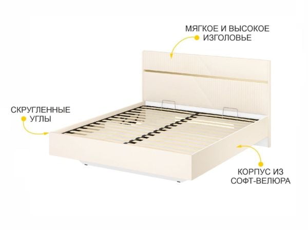 Кровать с подъемным механизмом Монако 903.36 Белый шпон/Даллас Айвори_2