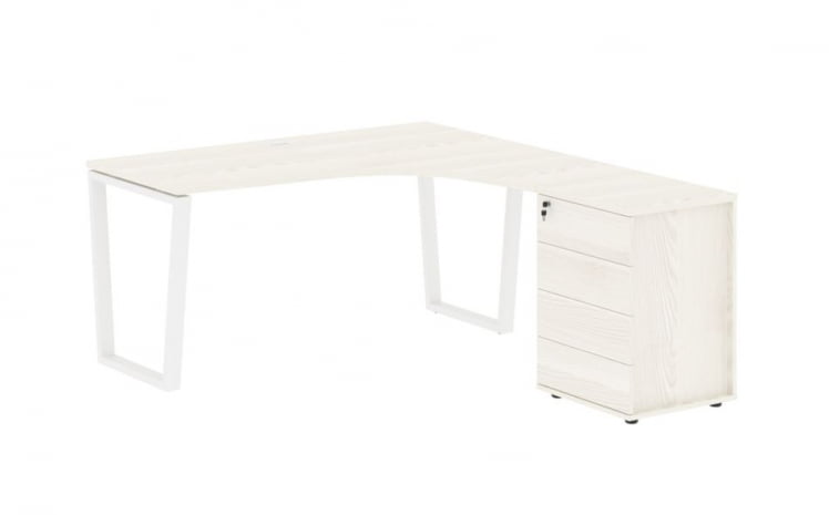 Стол эргономичный с тумбой правый EDIS EVCET 1518 R Ясень Траун Белый_0