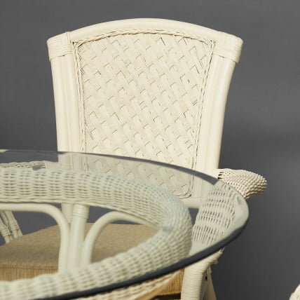 Комплект обеденный ANDREA GRAND (стол со стеклом+6 кресел+ подушки) TCH White (белый), Ткань рубчик, цвет кремовый_27