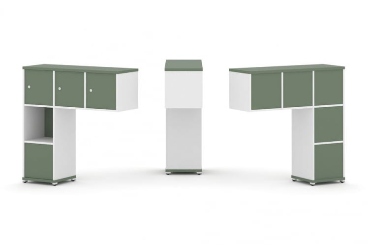 Надставка на стол низкая односторонняя + задняя стенка (5 шт.) + блок с 1-м ящиком (1 шт.) + распашной фасад (3 шт.) CONCEPT CN.ONN-006 Кобо Белый бриллиант Белый металл_0