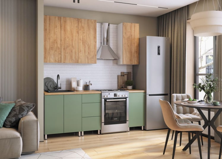 Кухня Деми 1,6 м, белый/лиственница охотская/фисташка/дуб бунратти №100Ш_0