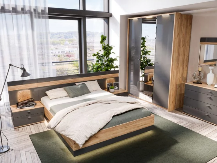 Кровать двуспальная 1800 Фиджи ЛД 659.076.000 Дуб Золотой Антрацит_2