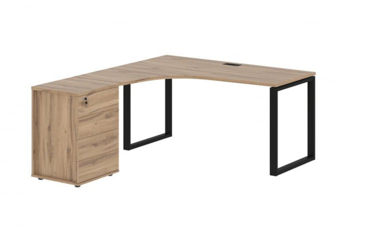 Стол эргономичный с тумбой левый EDIS EQCET 1518 L Дуб Денвер светлый Черный_0