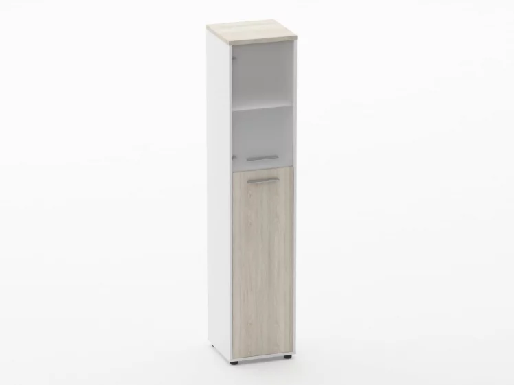 Шкаф 4 узкий  верх стеклянная дверь, низ закрытый Deka 10.19.19Л Дуб Сантана светлый/Белый_0