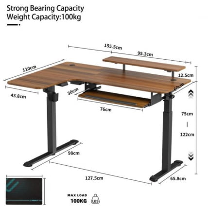 Стол для компьютера угловой (левый) c электрической регулировкой по высоте EUREKA ERK-L60L-WN_3