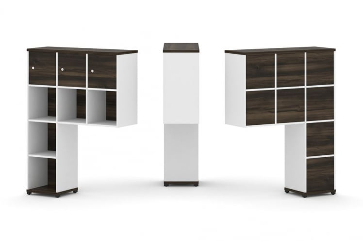 Надставка на стол высокая односторонняя + задняя стенка (8 шт.) + распашной фасад (3 шт.) CONCEPT CN.ONV-003 Дуб Мали Белый бриллиант Черный металл_0