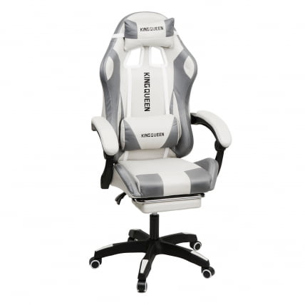 Кресло 1208, замша, цвет бело-серый с массажем, арт 1208-White-Grey_0