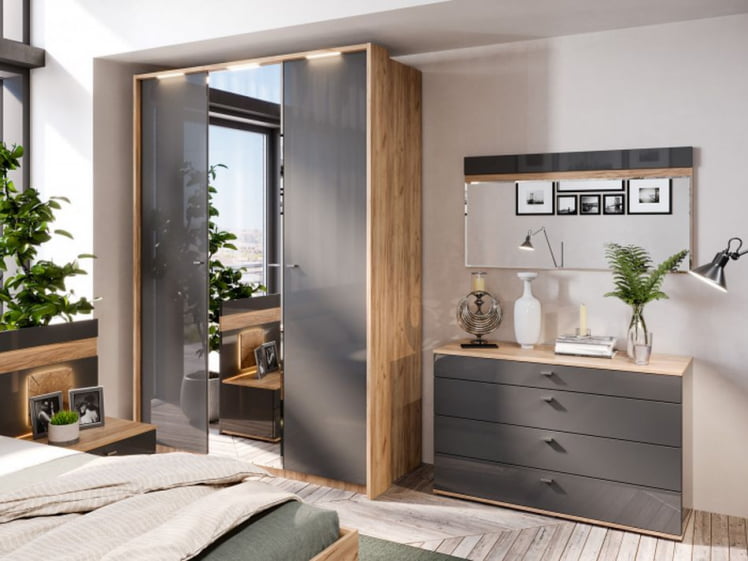 Шкаф трехстворчатый с зеркалом Фиджи 003 Дуб Золотой Антрацит_3