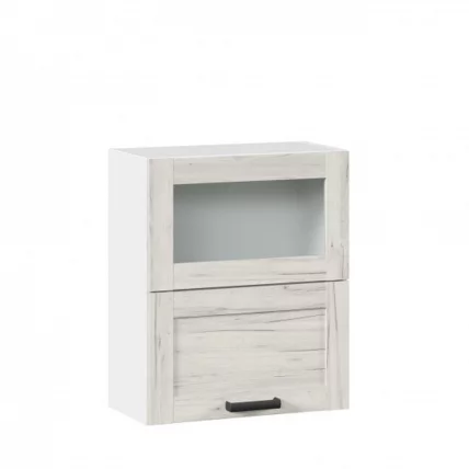 Шкаф кухонный 600 горизонтальный с 2 складными дверями комбинированный со стеклом Винченца ЛД 234.970.000.045 Белый Дуб Крафт белый_0