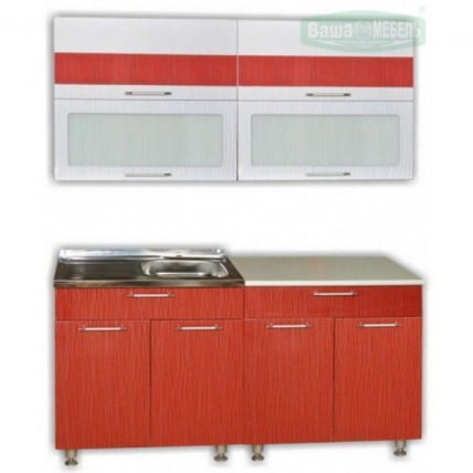 Кухонный гарнитур Легенда-6 Страйп красный/Страйп красный/корпус Белый_0