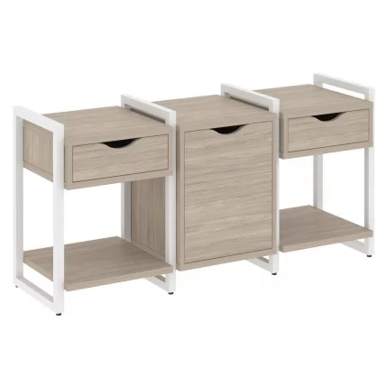 Тумба на регулируемых опорах наборная. Вариант №6 LOFT VR.L-TN-6.O Металл белый Дуб Аттик_0