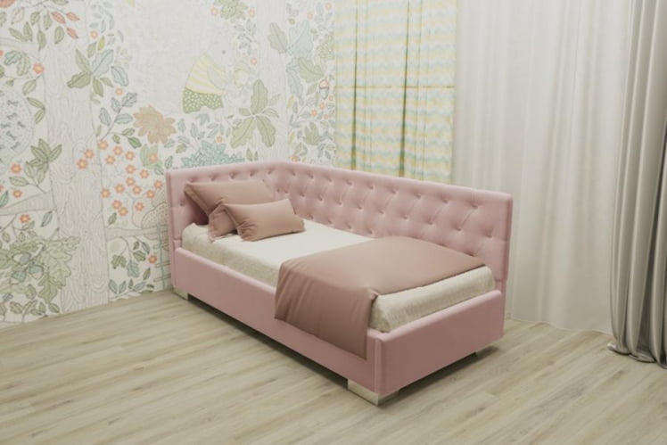 ДЕТСКАЯ МЯГКАЯ ИНТЕРЬЕРНАЯ КРОВАТЬ ВЕРСАЛЬ БЕЗ ОСНОВАНИЯ (BERHOUSE) Цвет фасада: Бледно розовый; Материал фасада: Металл/Велюр; Спальное место: 800х1900_0