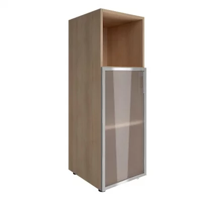 Шкаф книжный средний со стеклом в раме Lacobel без топа YALTA LT-SU 2.2L white Снежная Патина_0