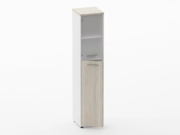 Шкаф 4 узкий  верх стеклянная дверь, низ закрытый Deka 10.19.19Л Дуб Сантана светлый/Белый_1