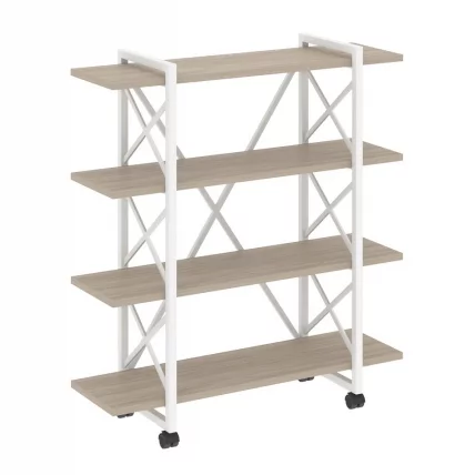 Стеллаж на колесных опорах - 4 полки LOFT  VR.L-MST.K-4.8V Металл белый Дуб Аттик_0