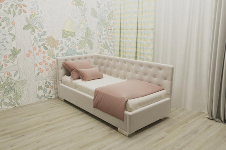 ДЕТСКАЯ МЯГКАЯ ИНТЕРЬЕРНАЯ КРОВАТЬ ВЕРСАЛЬ БЕЗ ОСНОВАНИЯ (BERHOUSE) Цвет фасада: Кремовый; Материал фасада: Металл/Велюр; Спальное место: 800х1900_0